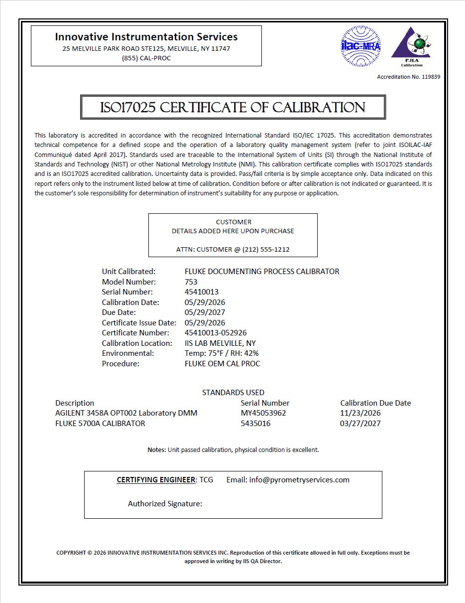 FLUKE 753 Multi-Function Calibrator (Fluke 754, NO HART) ISO17025 CALIBRATED!