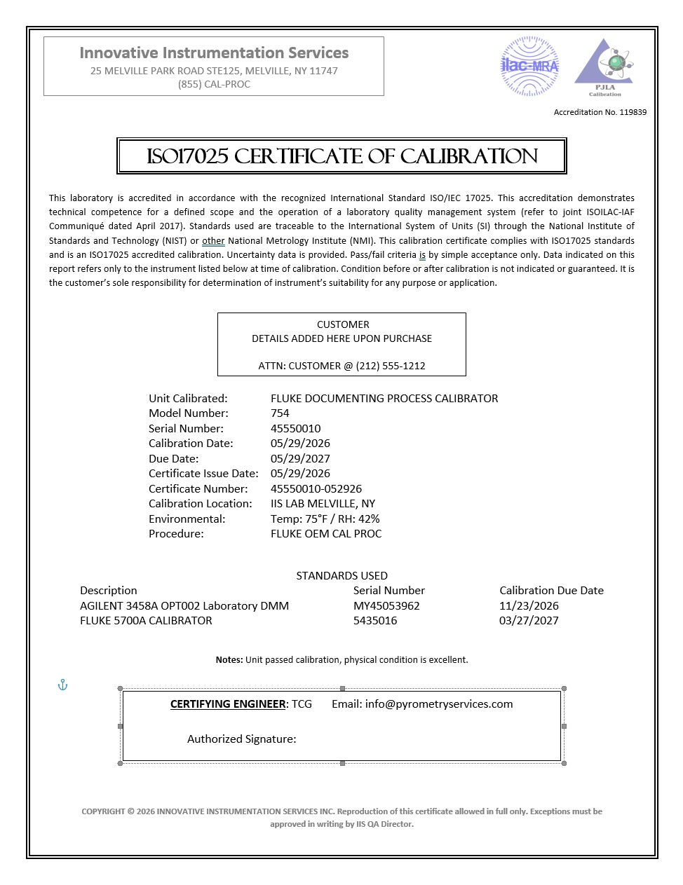 MINT! FLUKE 754 Calibrator With ISO17025 Accredited Calibration + DATA!